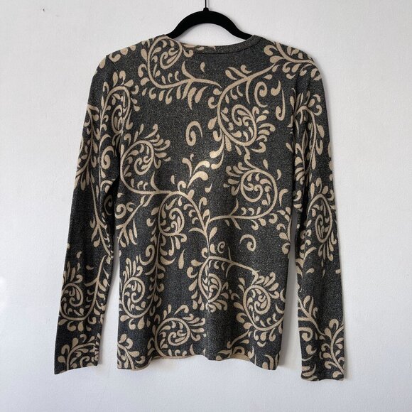 J. McLaughlin Metallic Floral Knit Cardigan Sweater M Pearl Buttons Cotton Modal - Picture 2 of 7